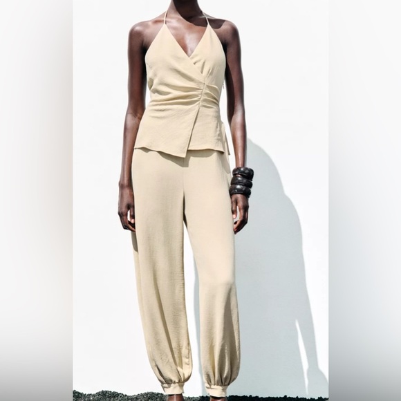 Nwt- Zara- HALTER TWO-PIECE EFFECT LONG JUMPSUIT - XS - Picture 1 of 8